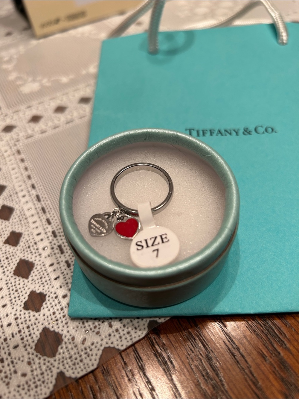 Tiffany & Co. Sterling Silver Heart Ring with Red Enamel Accent